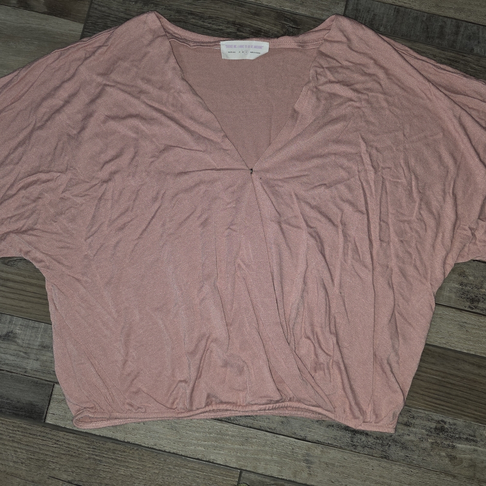 Double Zero Dusty‎ Pink V-Neck Cropped Dolman Top